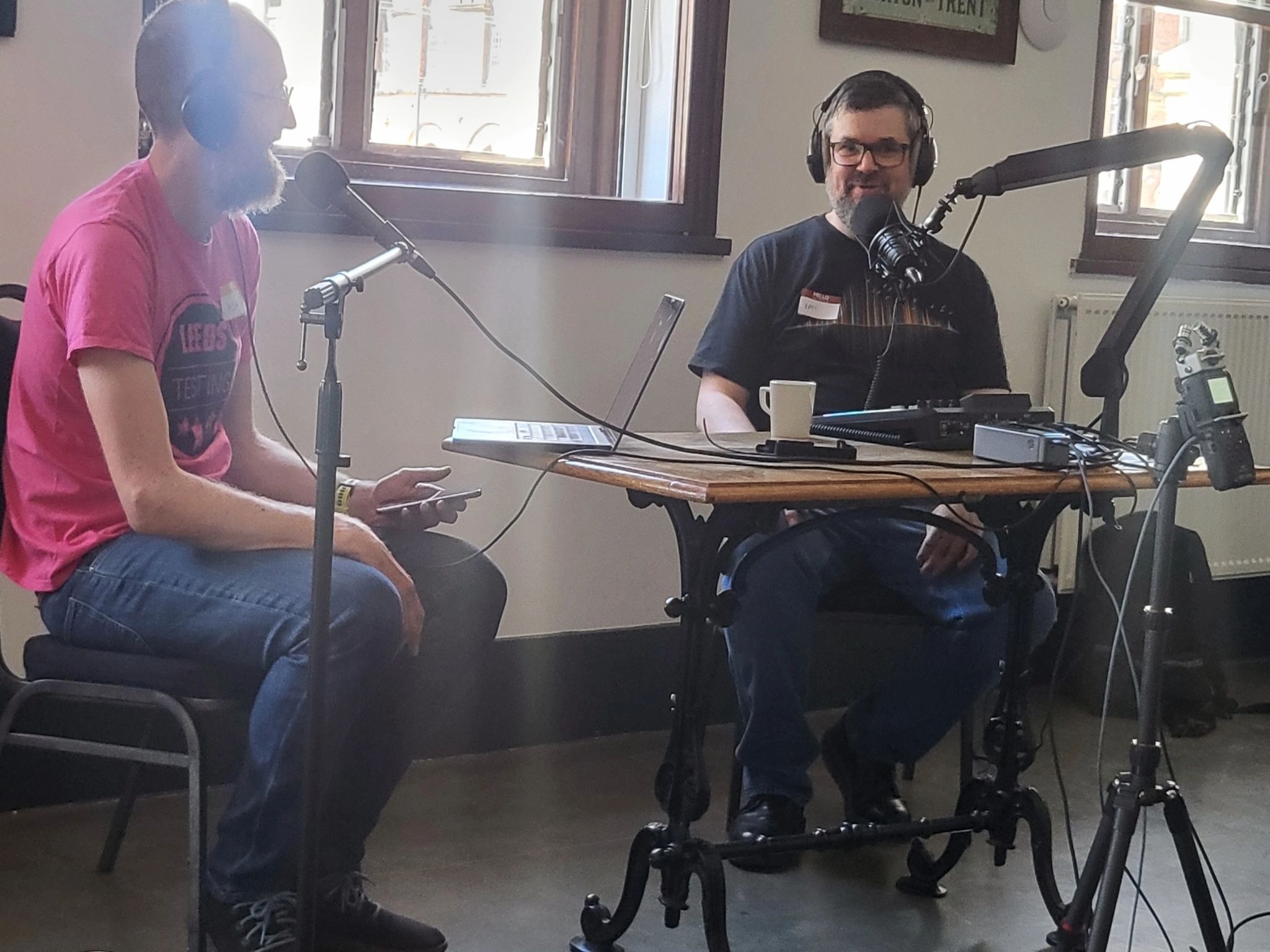 Ian Smith and Ash Winter recording a podcast live at the Atelier